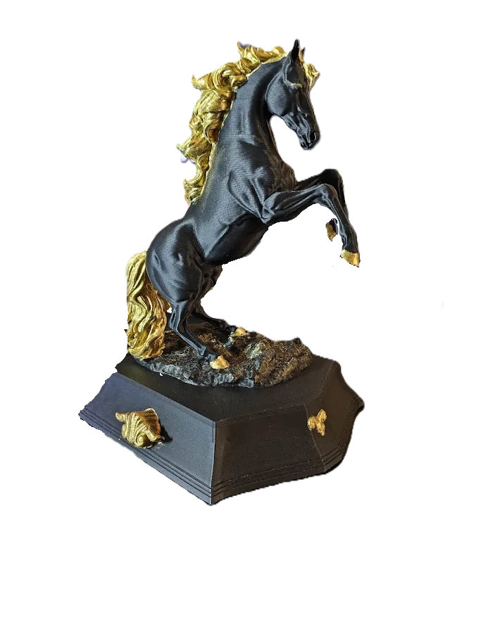 Supplied studio reference of a rearing horse sculpture on a pedestal